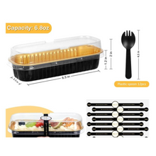 Load image into Gallery viewer, Aluminium rectangular mini loaf pan w/lids, spoon &amp; sticker (black &amp; gold) 6.8oz
