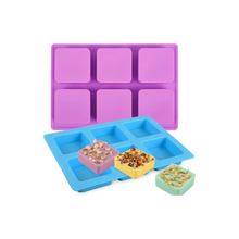 Load image into Gallery viewer, Blue square 6-cavity silicone mold for chocolate, cake, brownie bites, fudge, etc.
