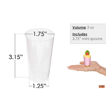 Load image into Gallery viewer, Clear round plastic mini dessert cups/shooters w/spoons 3oz
